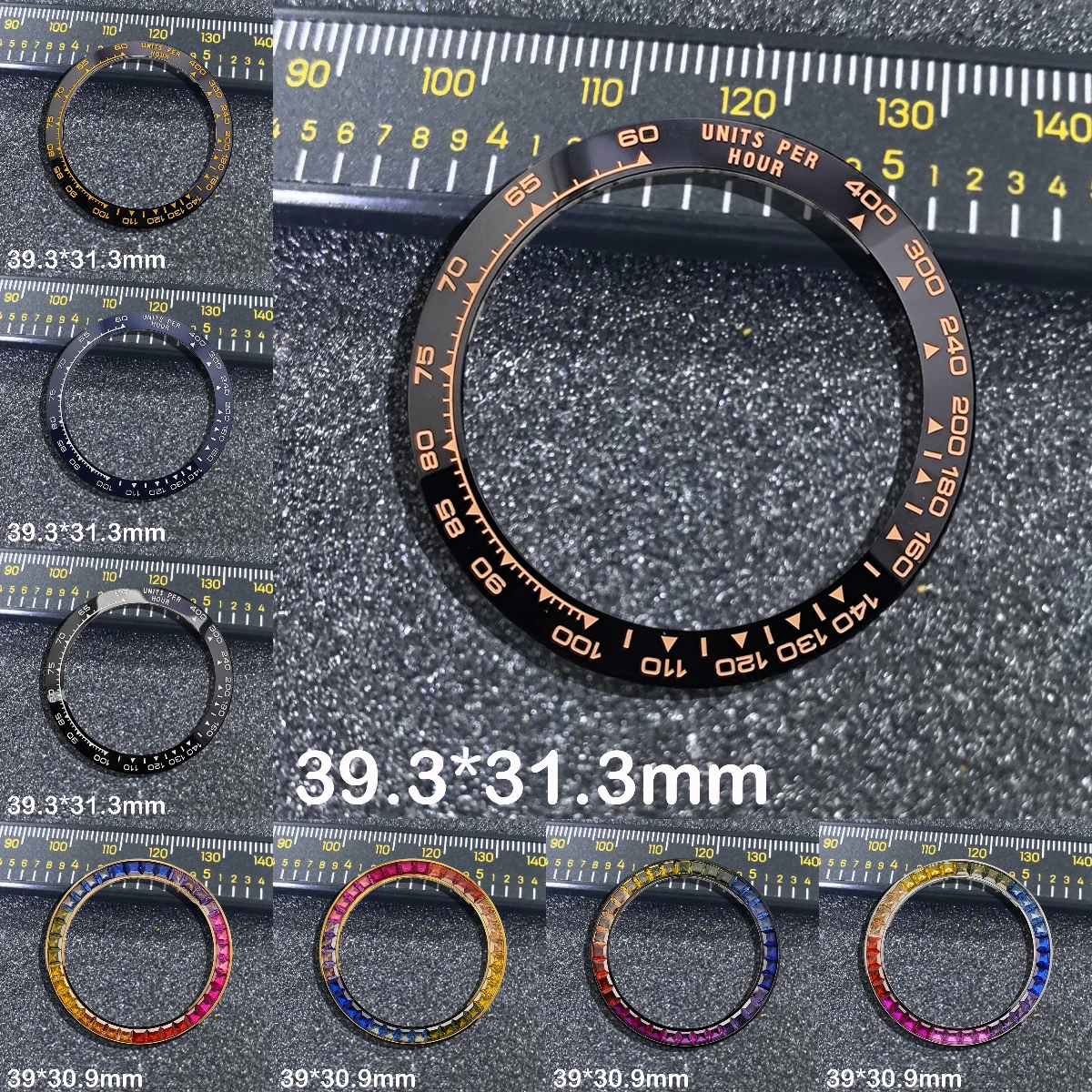 38.5*30.5mm 39.3*31.45mm Polychrome Sloped Ceramic bezel insert  Fit For VK63 Case Watch Parts