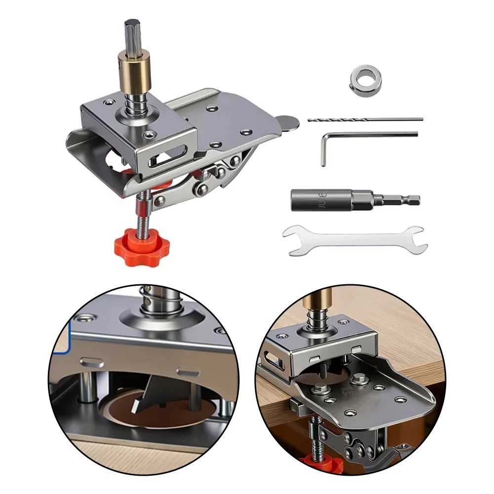 Quick Release Hinge Hole Puncher with Adjustable Margin 3 to 7mm and Secure Clamping for Cabinet Door Projects