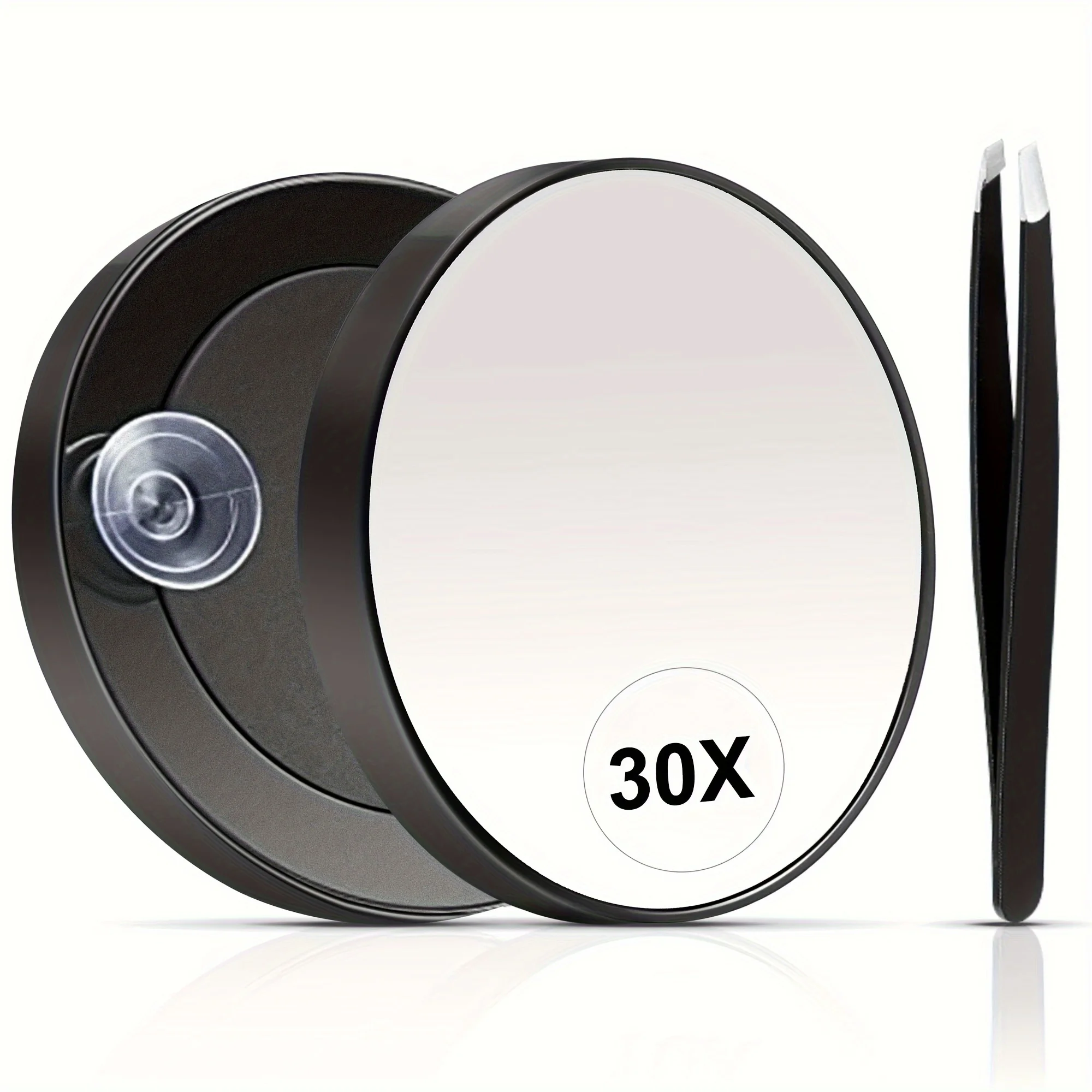 30X Magnifying Mirror, Small Magnifying Mirror with Suction Cup and Tweezers, As a Travel Mganifying Mirror, Compact Mirror Set