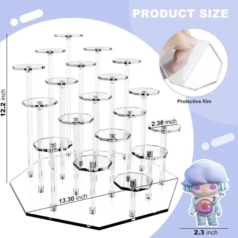 Acrylic Display Stand, 19-Tier Display Stands Risers for Funko POP Figures, Desktop Display Cupcake Stand Perfume Organizers