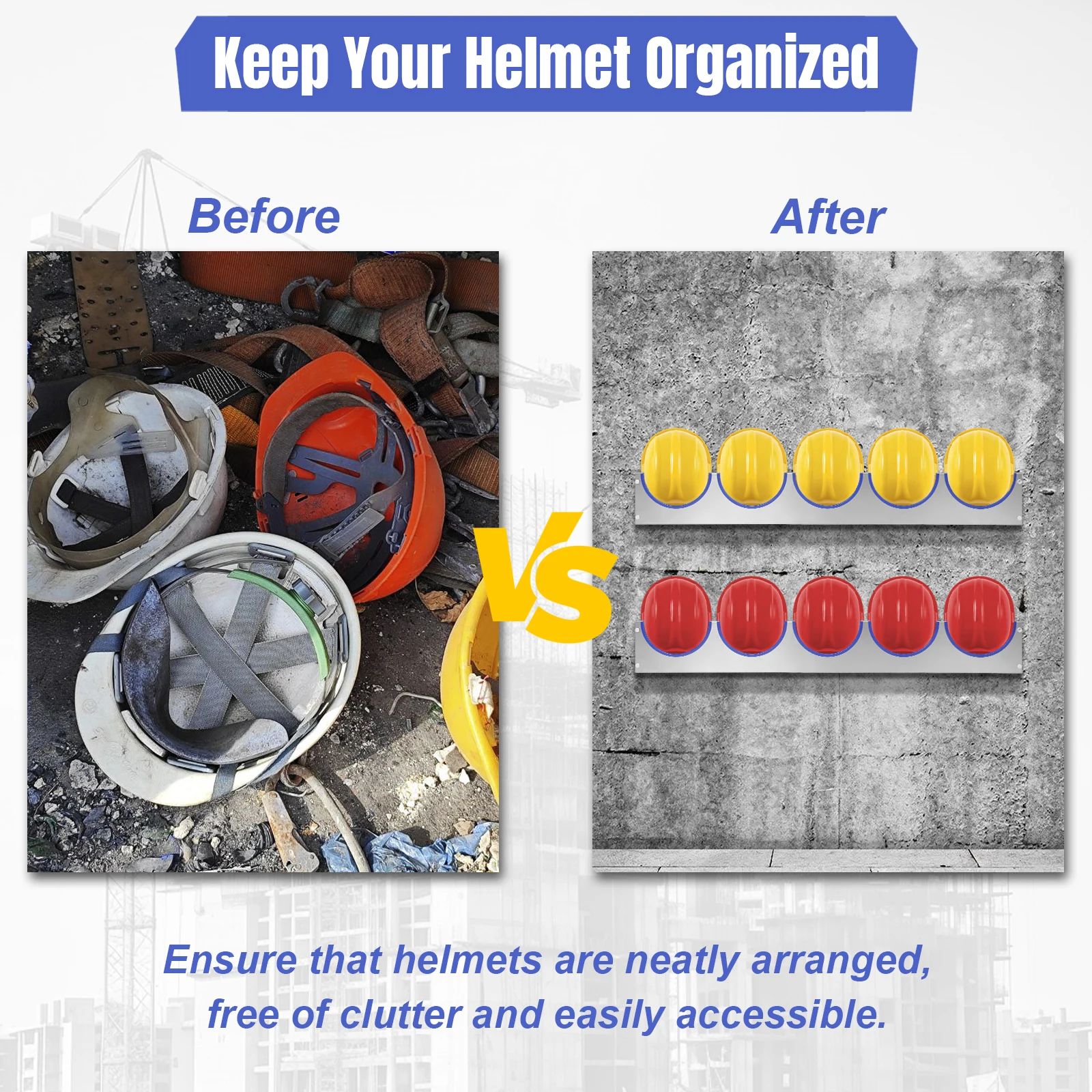 

Hard Hats Wall Storage Rack Wall Mounted with Rubber Strip Hard Hat Storage Organizer Rack Stainless Steel for Display Container