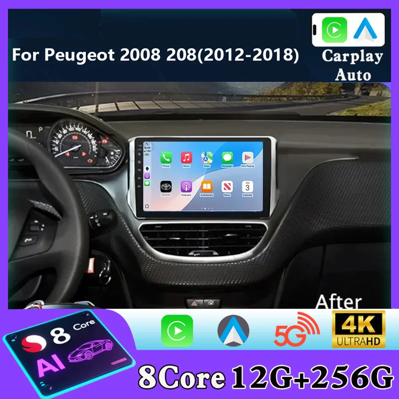 Android 16 2din Stereo Autoraido for Peugeot 2008 208 Series 2012-2018 Car Multimedia Navigation GPS Carplay Radio DVD