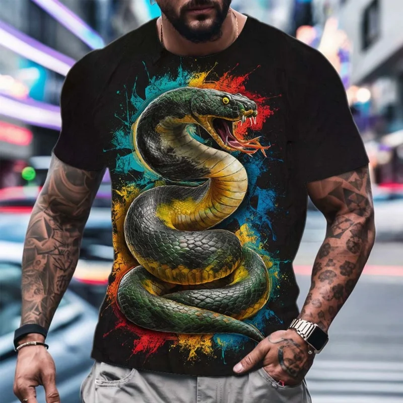 3D Printed Poisonous Snake T Shirt For Men Cool Animal Pattern Short-Sleeved Tees Harajuku Streetwear Tops O-Neck T-Shirts