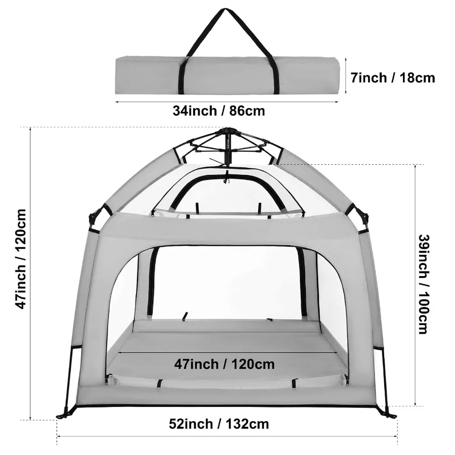 روضة أطفال محمولة مع مظلة لعب للأطفال الرضع وخيمة شاطئ ناموسية للاستخدام الداخلي والخارجي باللون الرمادي #2