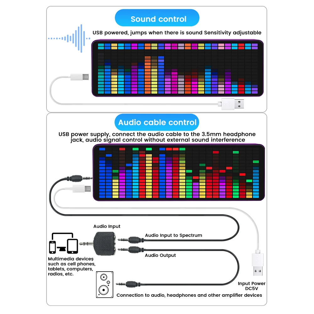 RGB Rhythm LED Stereo Music Spectrum Pickup Dazzle Color RGB Music Spectrum Display Sound Control Spectrum Level Indicator