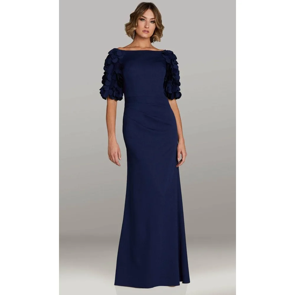 Customized 3D Florals Mother of the Birde Dresses Sheath Column Wedding Guest Dress Navy Blue Elegant Evening Party Gowns Long