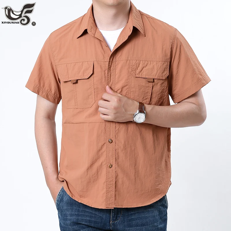 Camisa polo militar de verão dos homens camisas de carga de manga curta casual botão para baixo camisa tática masculina bolso camisa de trabalho roupas