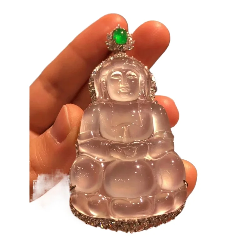 

Natural ice white ice jadeite Guanyin pendant