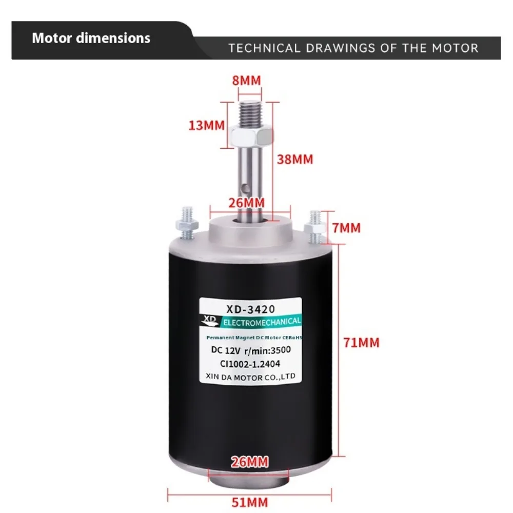 4 أنواع من أعمدة المحرك متوفرة للاختيار محرك DC عالي السرعة 12 فولت/24 فولت 3500/7000 دورة في الدقيقة محرك مغناطيسي دائم قابل للعكس