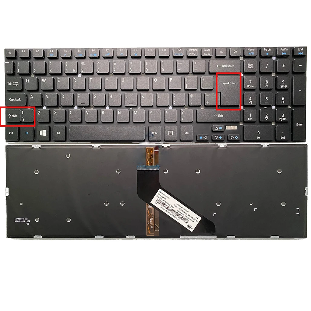 UK Backlight Keyboard for Acer V3-7710 V3-772G 5830 5830G 5830T 5755 V3-551 V3-571g v3-771G V3-731 V3-572G E5-771 ES1-512