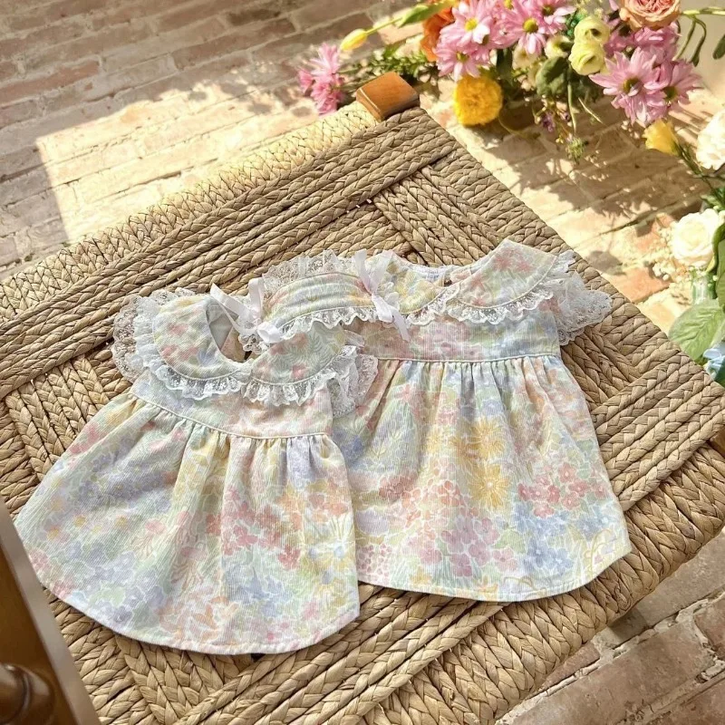 Summer Flower Pet Dog Clothes Floral Lace Suspender Short Princess Dress Puppy Skirt Teddy Bear Dog Home Clothing Dog Dresses