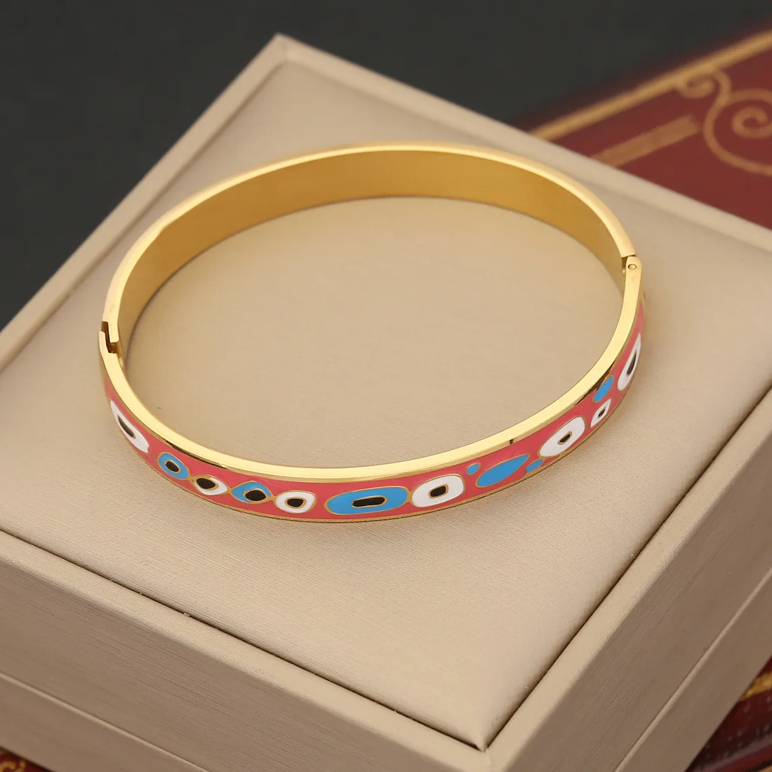 Quality Fashion Stainless Steel Turkish Lucky Blue Evil Eye Enamel Bangle Colorful Bracelet For Women Party Jewelry Wholesale