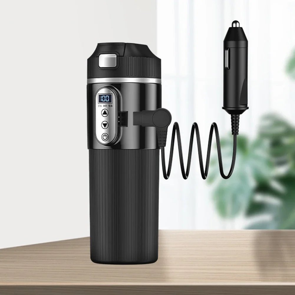 12V/24V Electric Kettle 500ML Stainless Steel Portable Car Heating Cup Smart Temperature Sensor Thermos Cup Car Heated Smart Mug