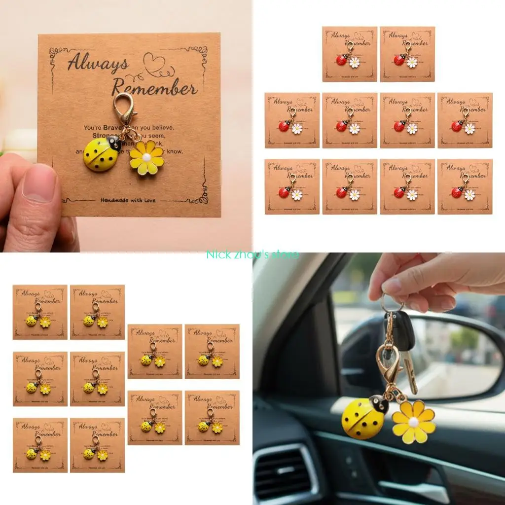 E15E 10 x Marienkäfer-Gänseblümchen-Schlüsselanhänger-Set, Zinklegierung, Schlüsselanhänger für Zuhause, Büro, Reisen
