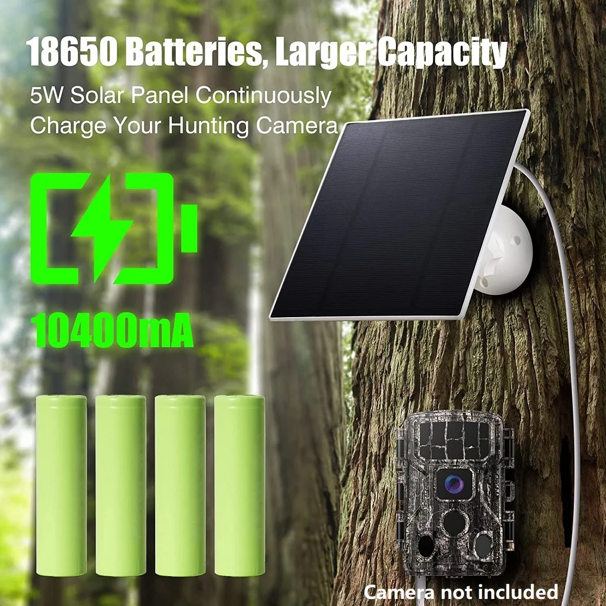 Hunting Camera Solar Panel Charger, 5W Solar Panel Power Built-in 10400mAh Battery, Solar Charger Kit 6V 9V 12V For Trail Camera