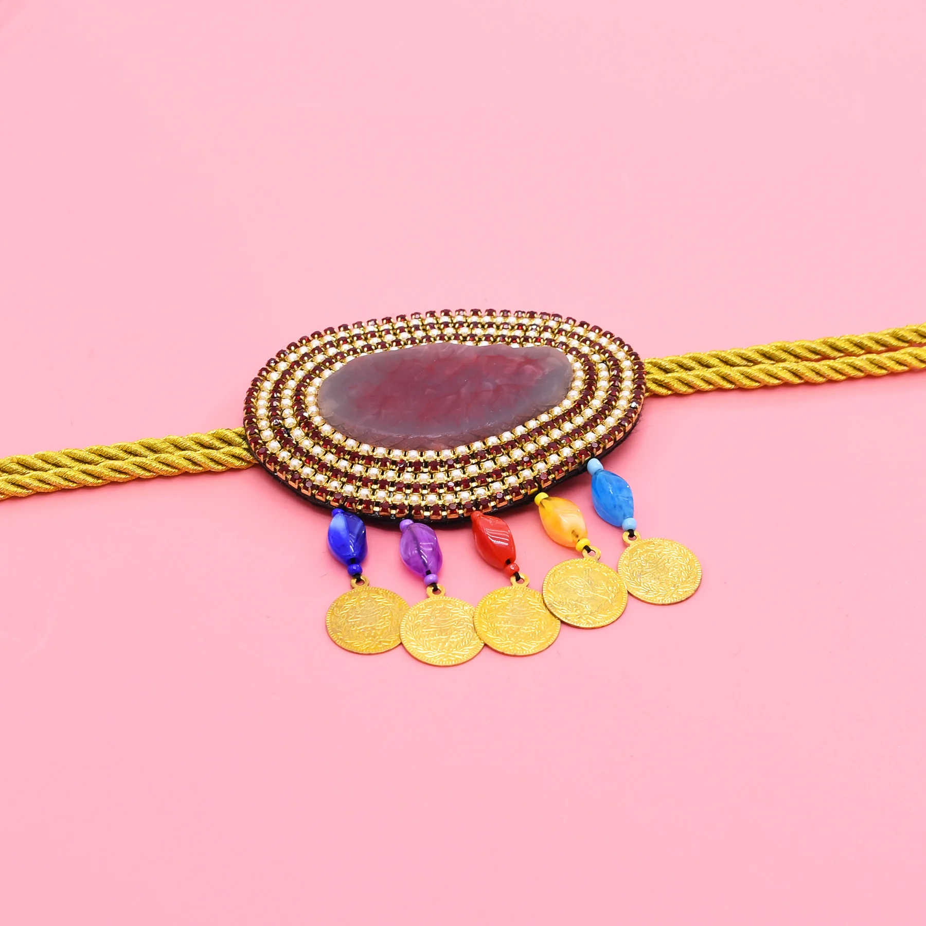 New Fashion Colorful Stone Rhinestone Golden Coins Tassel Rope Belt Body Jewelry Bohemian Thai Dai Women\'s Waist Belly Chains