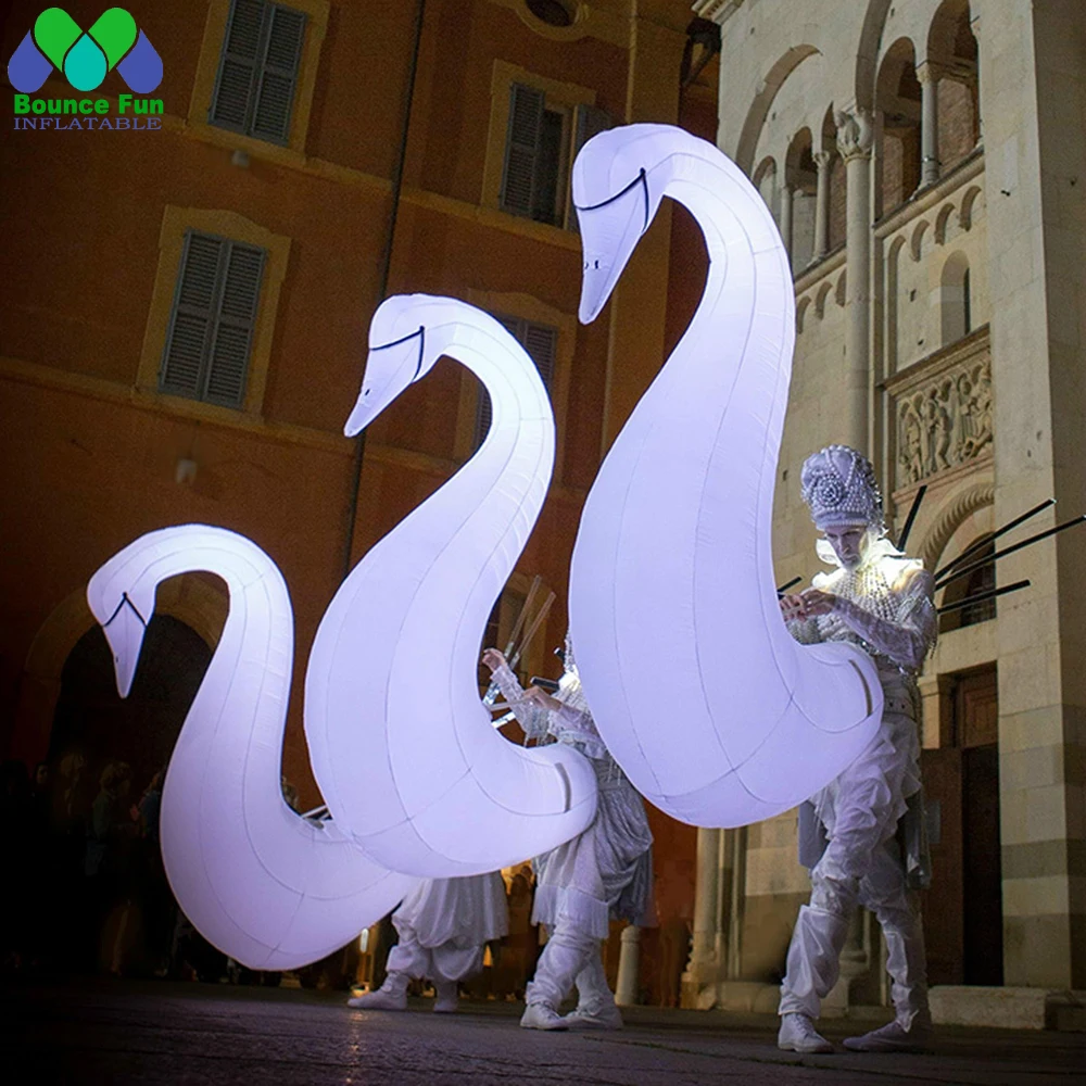 

Fashion Walking White Inflatable Swan Costume With Colorful Led Lights Dance Performance Costume For Street Parade Event Party