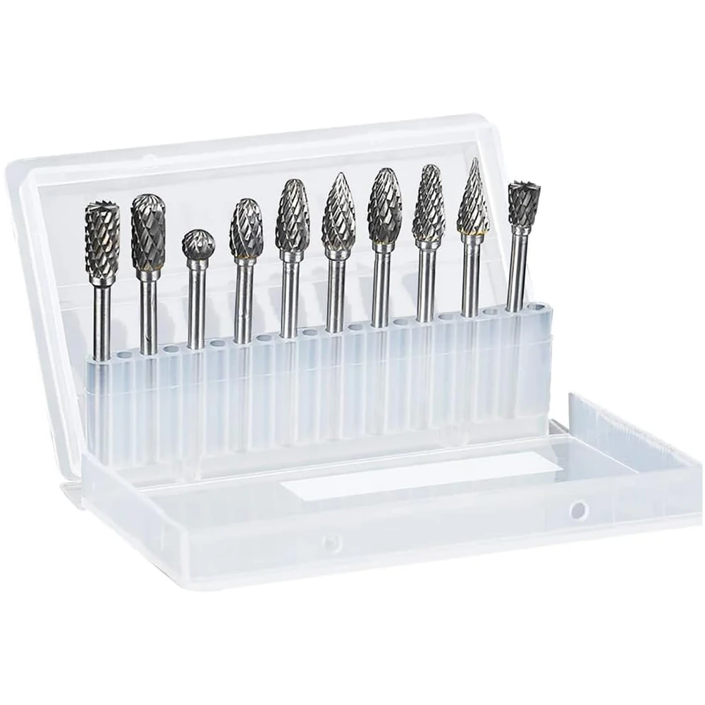 10PCS,Carbide Rotary Burrs Set Cut Points Files Grinder Fit Rotary Tool for Engraving Wood Working Carving Polishing Drilling