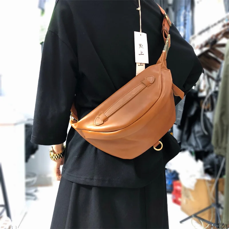 Natural Genuine Leather Chest Crossbody Bag Women Designer Cowhide Luxury Bag High Quality Summer Trend Belt Saddle Shoulder Bag