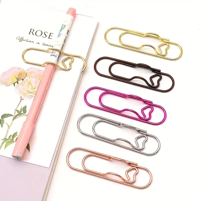 10/6pcs Cute Pen Clip Bookmarks - Fun Shaped Paper Clips for School Supplies, Pencil Case & Planner Accessories ( Heart-Shaped)
