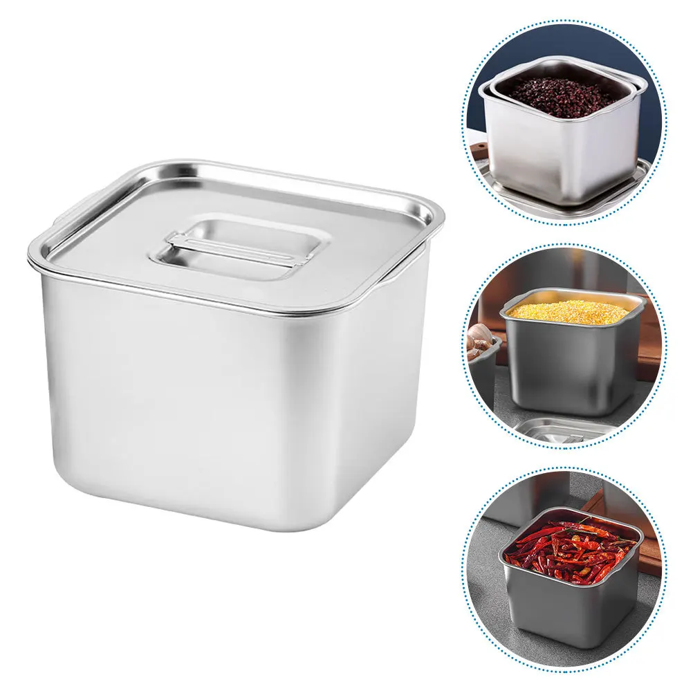 

Condiment Box Stainless Steel Square Seasoning Storage Jar Kitchen Spice Container Lid For Sugar Coffee Beans Organizer