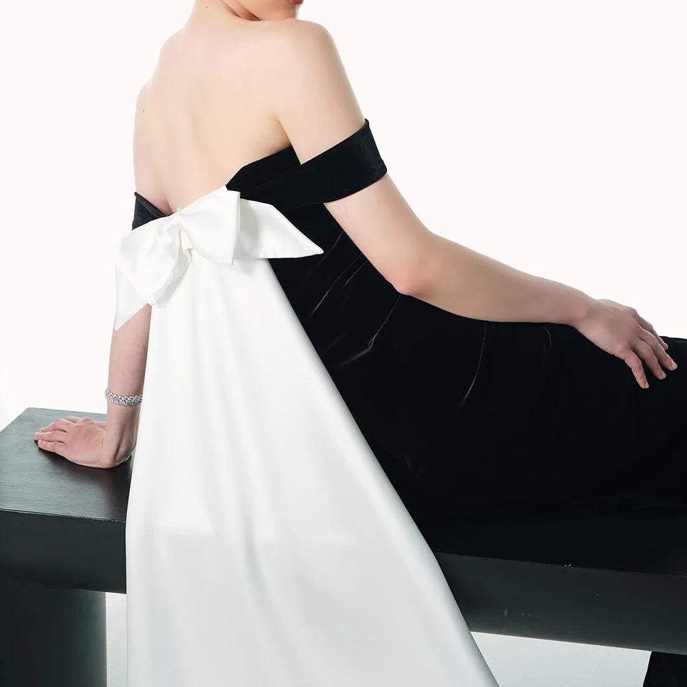 맞춤형 인어공주 이브닝 드레스, 바닥까지 오는 오프숄더 민소매 프롬 가운, 패션 백리스 보우 드레이프 파티 가운