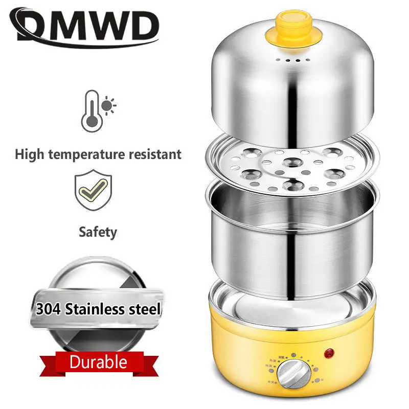 Electric Egg Boiler Food Steamer with Timer 2 Layers Stainless steel breakfast Steaming machine Grains Stewed Egg Custard Cooker