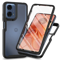 TPU/PC PET Case for Motorola Moto G04 G04S G24 E14 Funda Capa with Screen Protector 360 Degree Protect Shield Clear Phone Cover