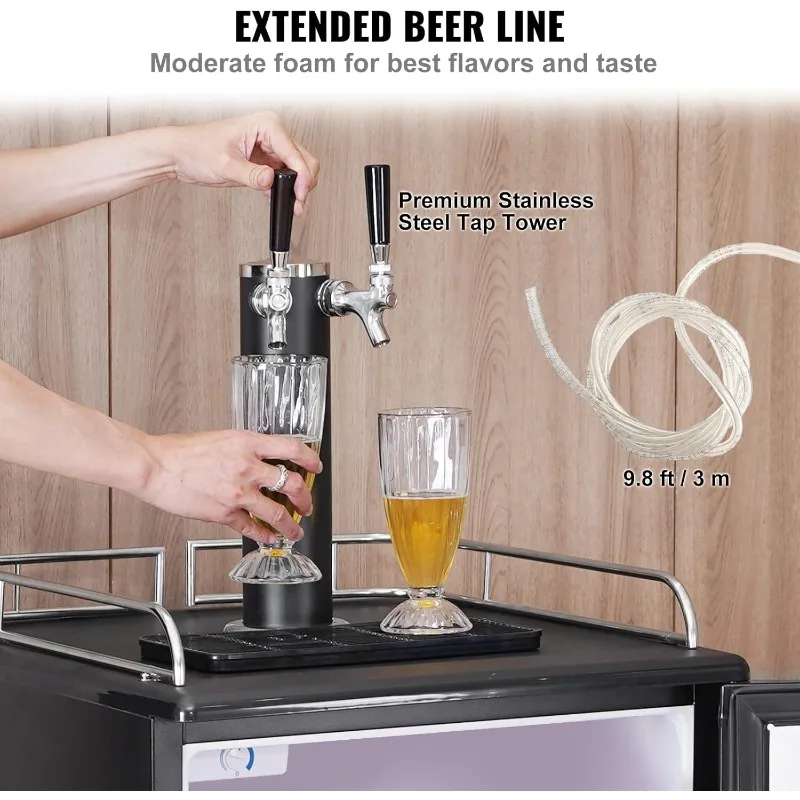 VEVOR Beer Kegerator, диспенсер для разливного пива с двойным краном, полноразмерный холодильник-кег с полками, цилиндр CO2, поддон для капель и рельс