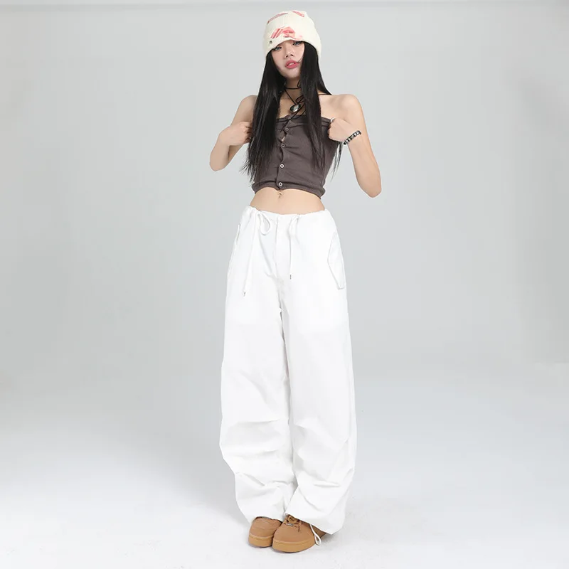 

White Wide Leg Overalls Women 2024 New Summer Thin Straight Leg Loose High Waist Slim Casual Pants