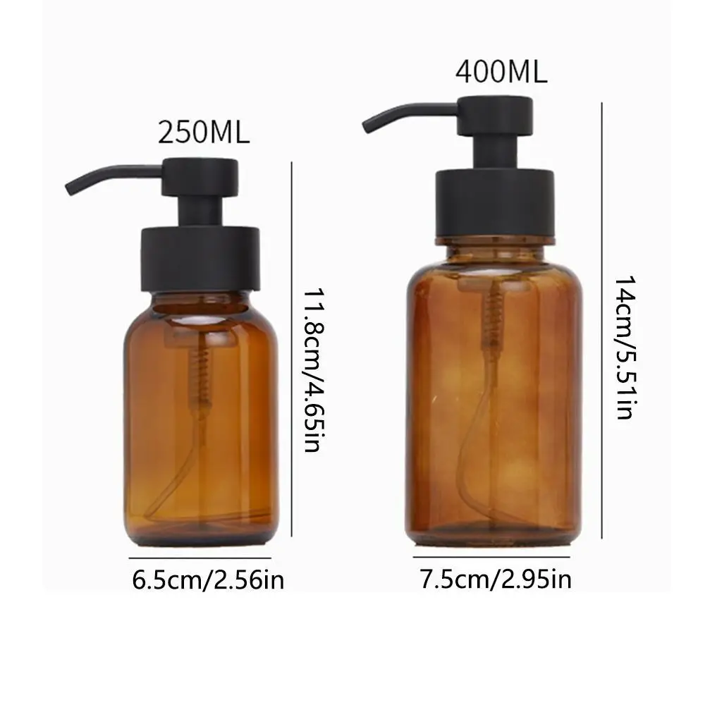 Thick Glass Foaming Soap Dispenser Anti-slip Round Refillable Hand Pump Bottle Amber Durable Brown Glass Jar Kitchen