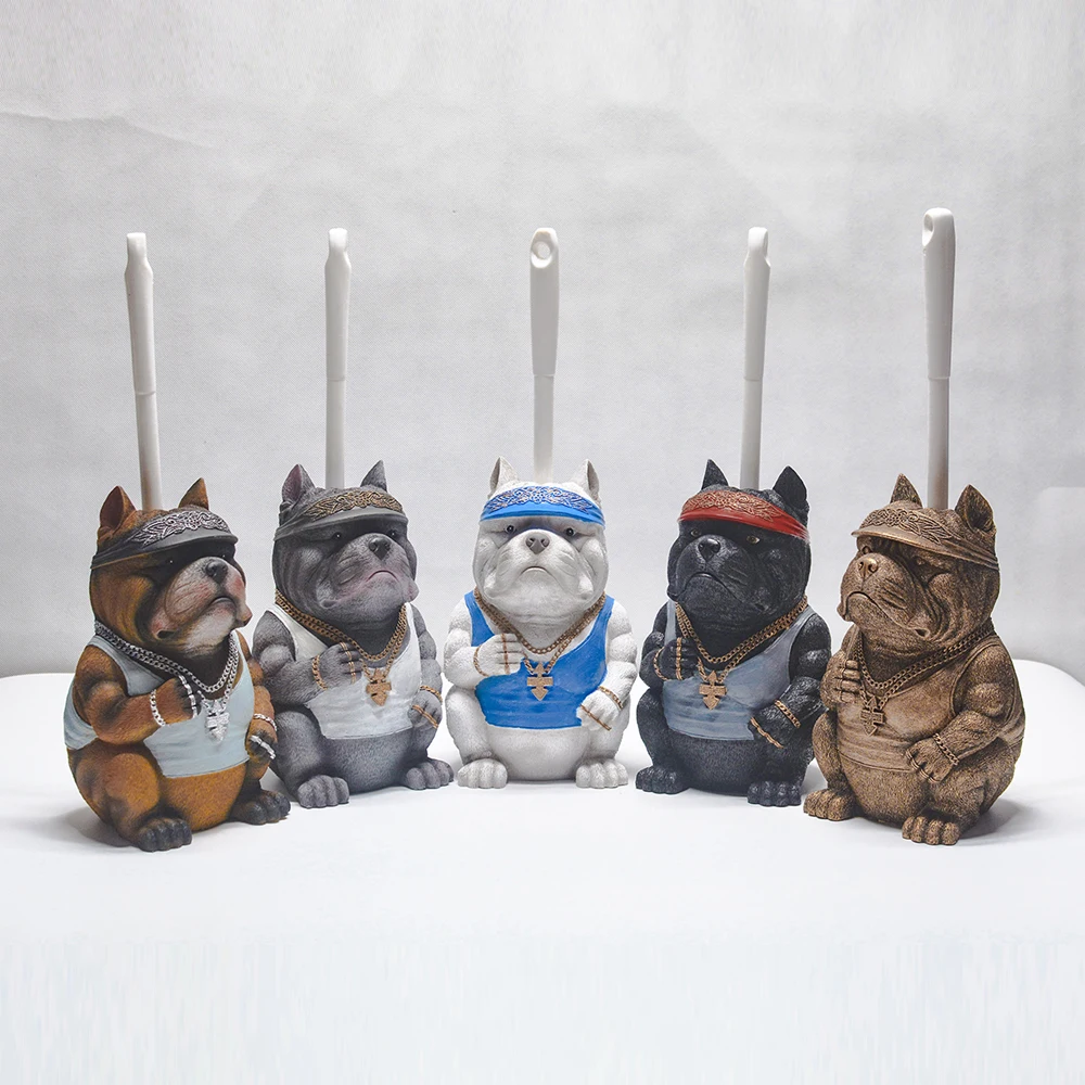

Cool American Pit Bull Resin Domineering Bully Dog Sculpture Terrier Toilet Brush Holder - Bathroom Decorative Accessory
