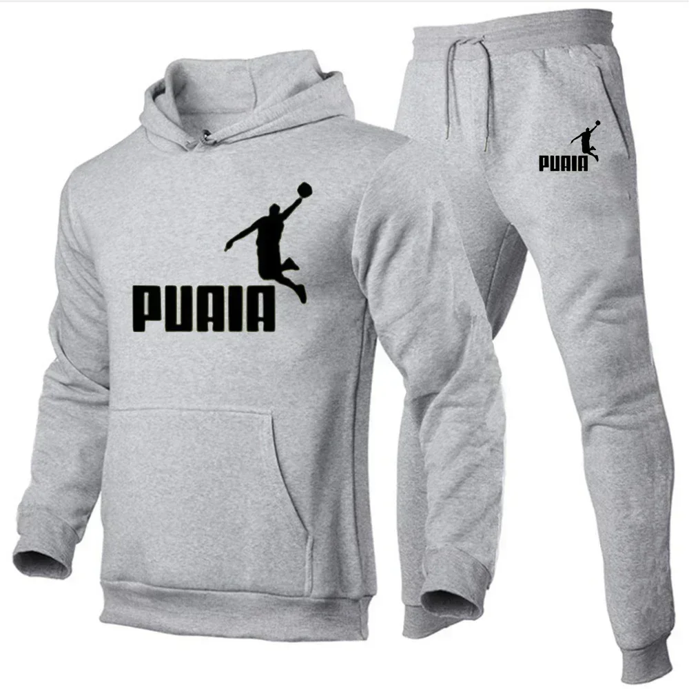 Men\'s casual sports suit, fashionable hooded sweatshirt, long pants set, outdoor running and fitness sportswear, autumn and wint