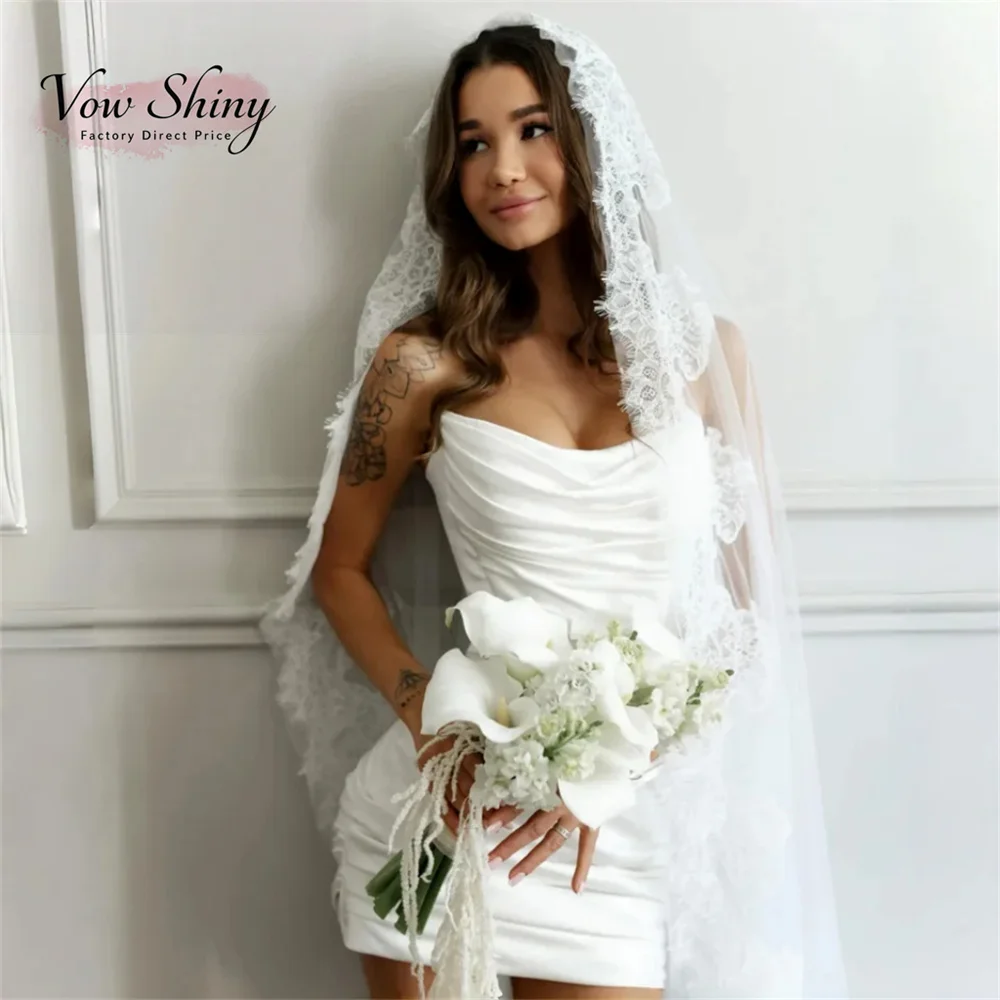 Vow Shiny Modern Strapless Two Piece Wedding Dresses For Woman Satin Mini Bridal Gown Customized 2027 Civil Wedding Dress