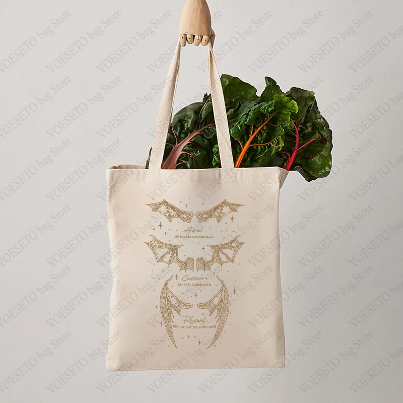 The Bat Boys ACOTAR Pattern Tote Bag Illyrians of Night Canvas Shoulder Bag for Travel Daily Commuting Women's Shopping Bag