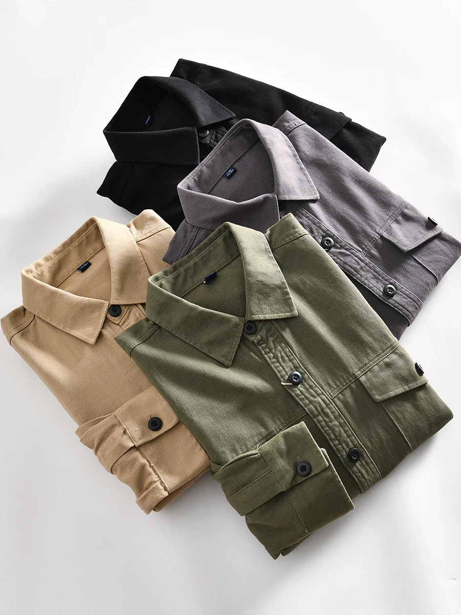 

Heavyweight Washed Pure Cotton Long Sleeve Men's Casual Shirt Versatile Outerwear Retro Workwear for Autumn Season