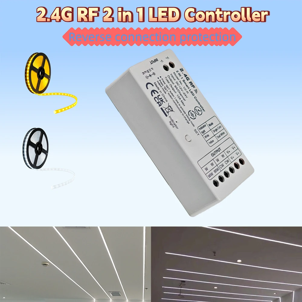 DC12-24V 12A 2.4 جيجا هرتز RF التحكم عن بعد V2-R الذكية 2In1 LED تحكم لون واحد المزدوج الأبيض LED قطاع ضوء باهتة #3