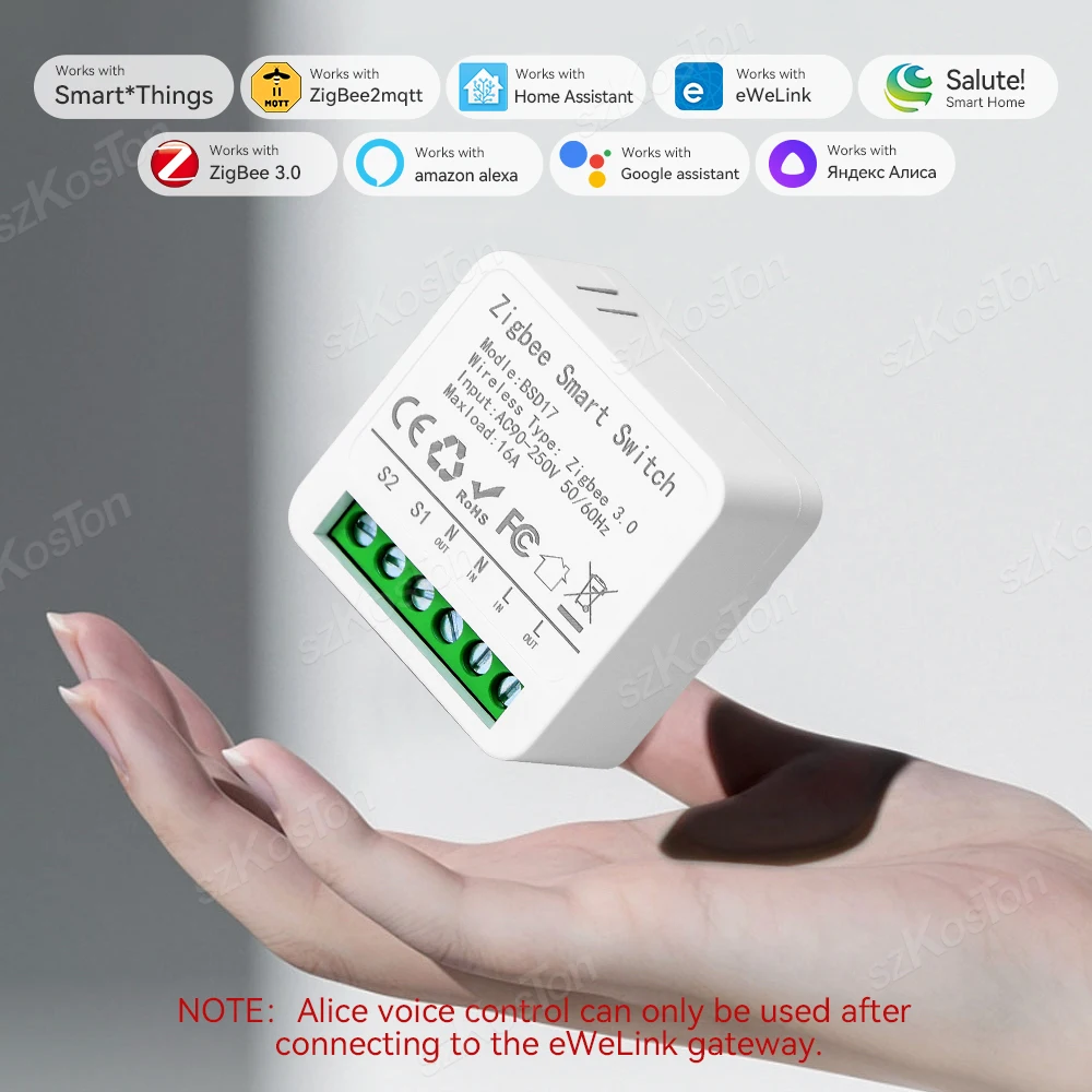 Zigbee Mini Smart ZigBee Switch 16A Wireless DIY Light Switches Smart Home Control for eWeLink App SmartThings Alexa Google