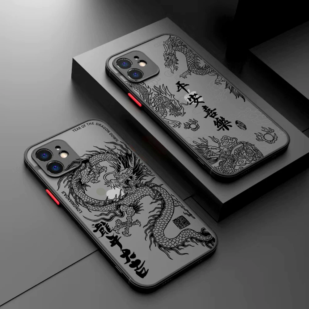 Fashion Chinese Dragon Phone Case For Samsung S24 S23 S22 S21 S20 S10 FE Note 20 10 Plus Ultra Lite 5G Matte Transparent Cover 