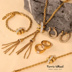 Luxury Banquet Charm Women Necklace Earrings Ring Bracelet Set Elegant Twisted Chain With Stainless Steel Jewelry