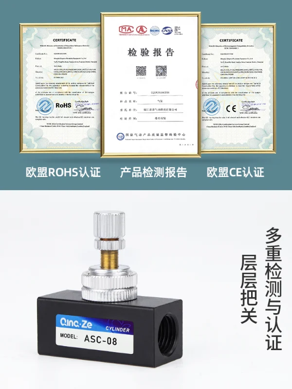 ASC100 Pneumatic 200 Air Path Flow Adjustable Unidirectional Throttle Valve RE Shutoff Valve KLA06 08 02 03 10