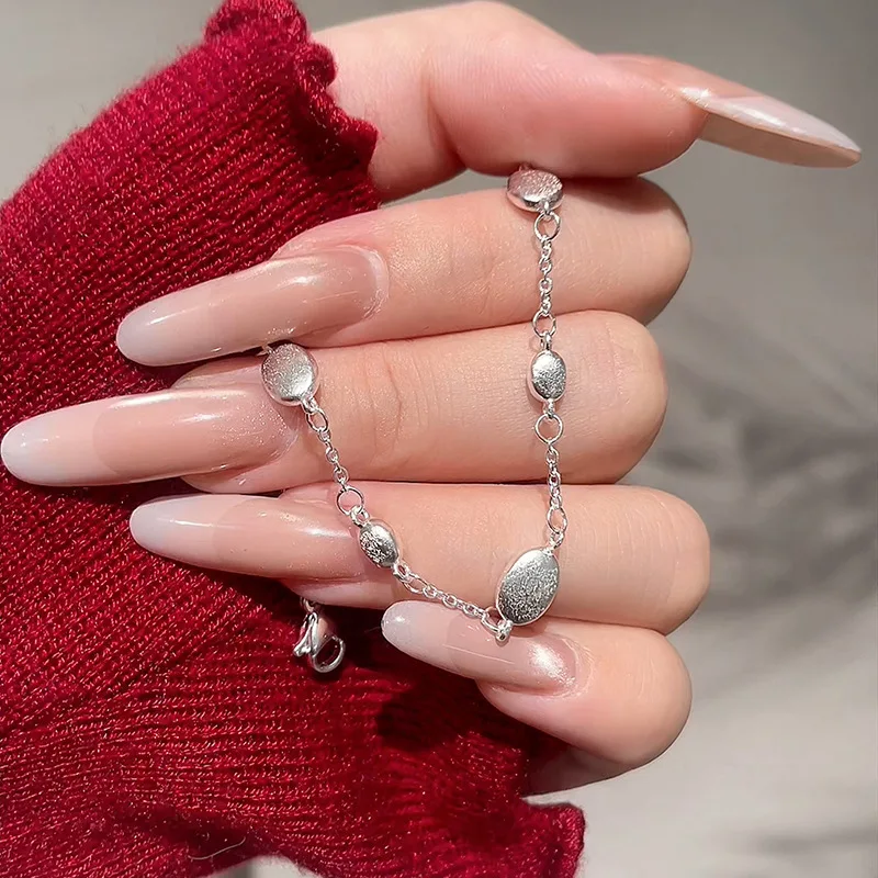 

925 Sterling Silver Geometric Chic Brushed Beans Bracelet for Women Fine Jewelry Minimalist Accessories Wholesale