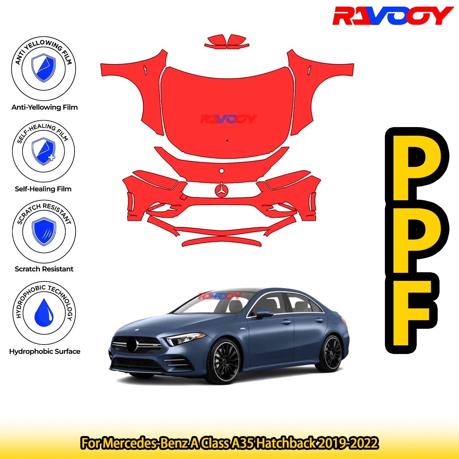 

Для Mercedes-Benz A Class A35 Hatchback 2019-2022 глянцевый матовый черный предварительно вырезанный передний комплект PPF защитная пленка для краски