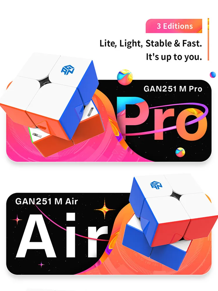 GAN 251 M Magnetic Speedcube gan251m air leap 2x2 explorer Speed Cube Profesjonalna magiczna kostka Puzzle Zabawki dla dzieci