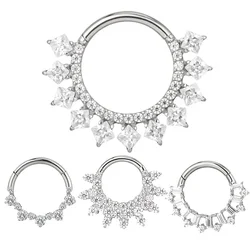 ASTM F-136 Titanium EAR Nose Ring PIERC CZ Surround Segment Ring Hoop Face Hinged Clicker Labret Ear wheel Cartilage Piercing