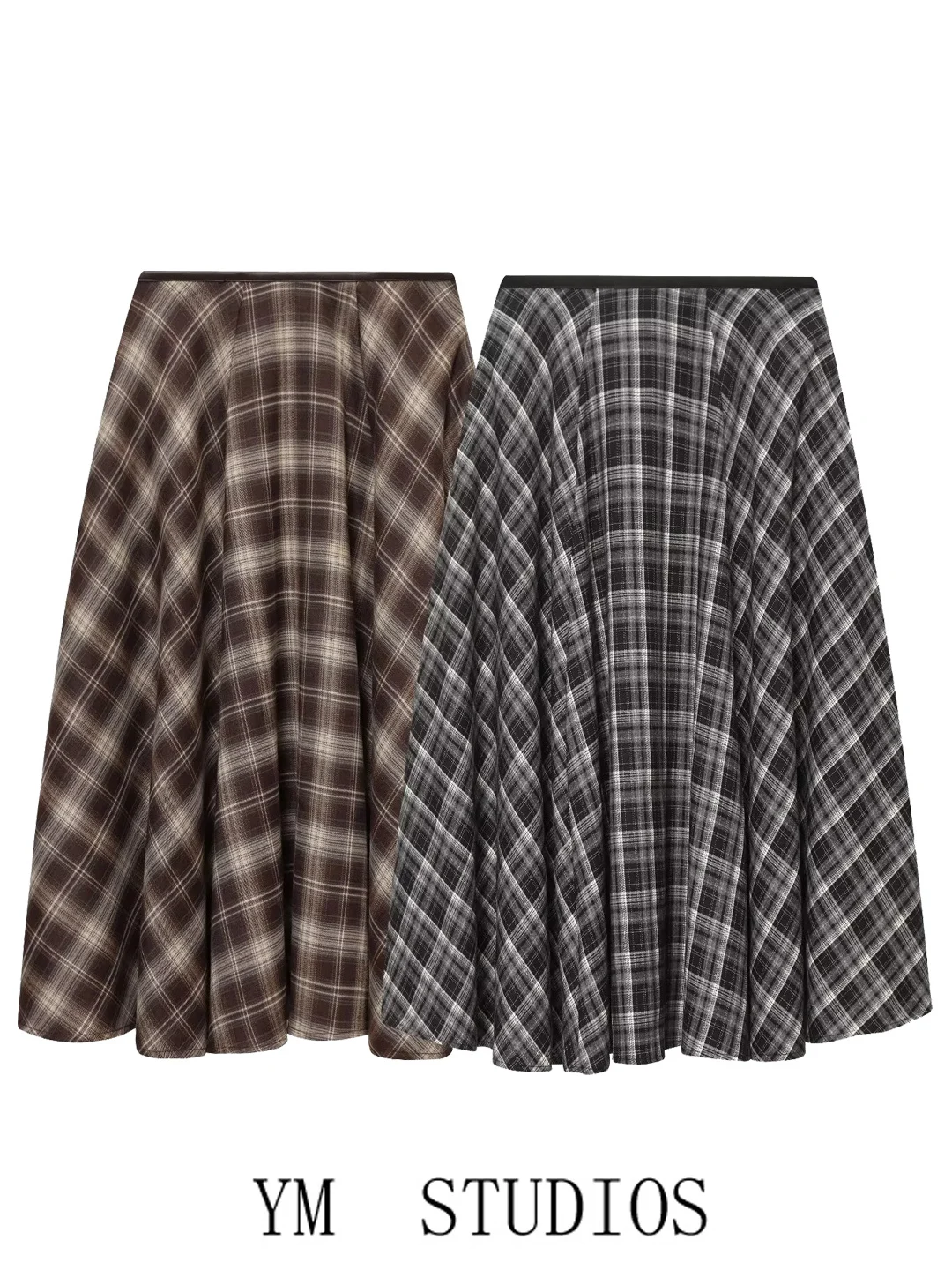 

Retro Artistic Plaid Skirt High Waist Casual Mid-Length Dr School Sister Umbrella Skirt Women's Faion Spring Season