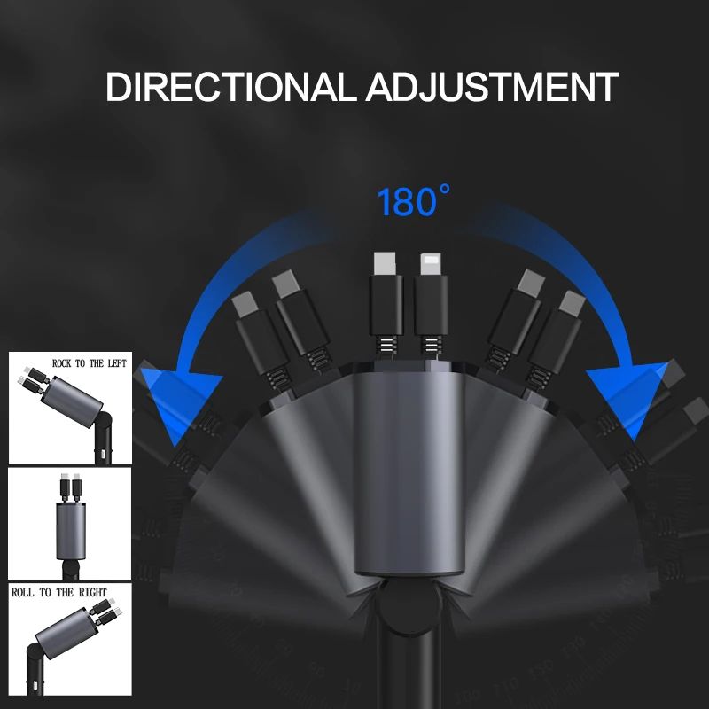 Retractable Car Charger 4 in1 Fast Car Phone Charger 100W USB C Car Charger Adapter (2.6Ft) and 2 USB Ports Car fast Charger