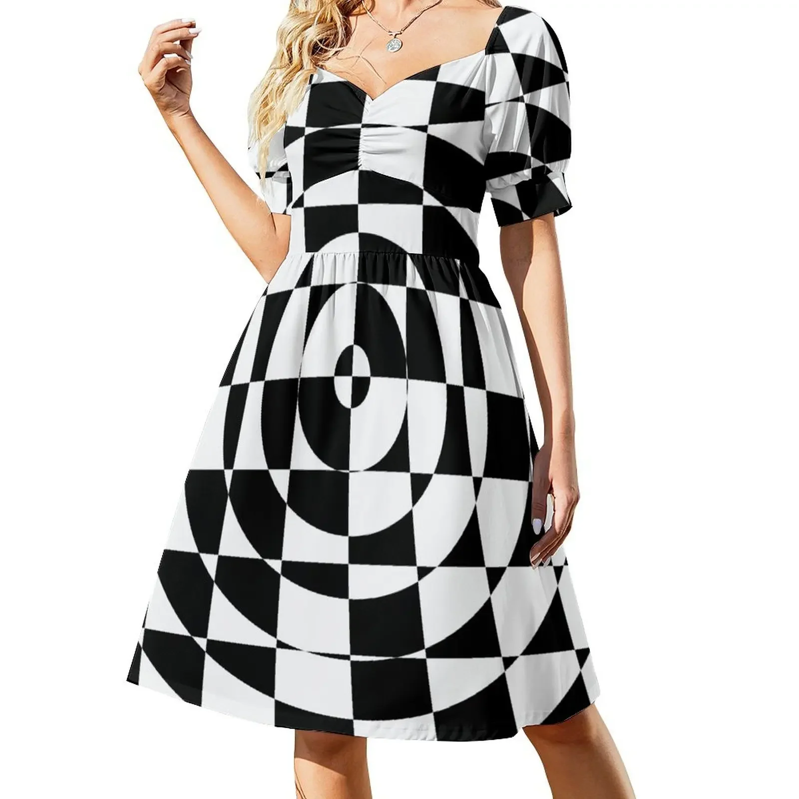 

Op Art Black and White Abstract Checkered Circles Sleeveless Dress summer dress woman 2025 trendy Bride dresses dress