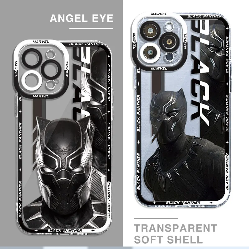 Black Panther Marvel Case for iPhone 15 Pro 11Pro Max XR 12 13 Mini XSmax 14 7 Plus SE 6 8 X XS Phone Clear Fundas Cover