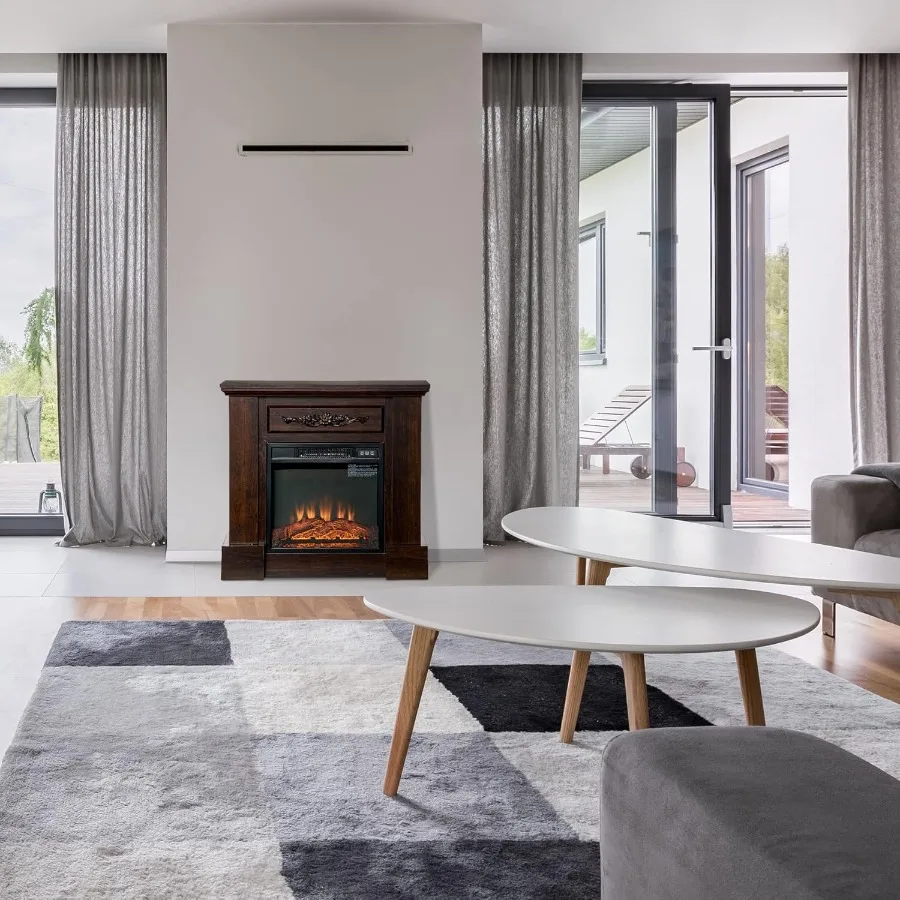 32 Electric Fireplace with Mantel Freestanding Heater Featuring LED Log Flame Simulation Advanced Overheat Protection Safety Fe